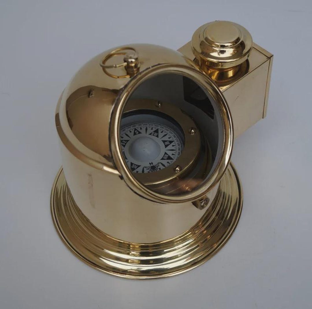 Handmade Brass Binnacle Compass With Oil Lamp, Nautical Marine Decor ...