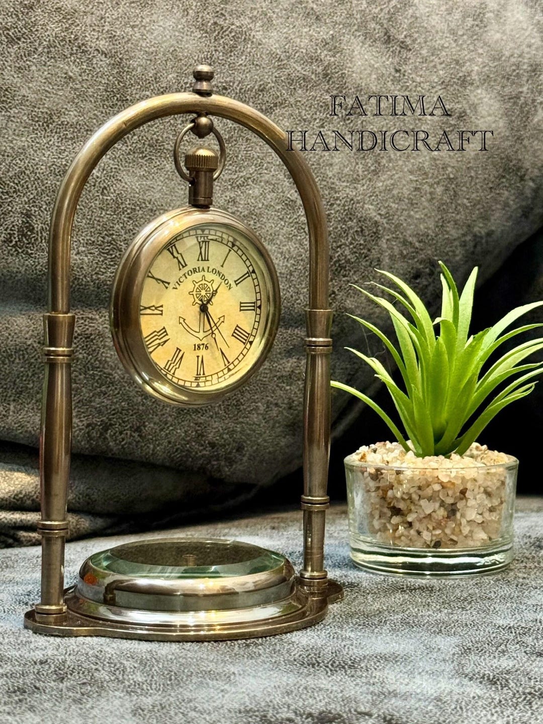Personalized Engraved Brass Table Clock With Compass Base - Etsy
