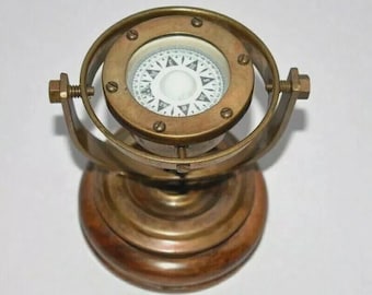 Brass Gimbal Compass in Binnacle Antique Finish Nautical Ship Decor Gift
