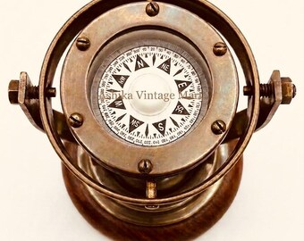 Brass Gimbal Compass in Binnacle Antique Finish Nautical Ship Decor Gift