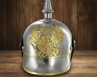 Prussian Pickelhaube Desk Decor | German Eagle Military Ornament| Imperial German White Helmet Replica | Gift