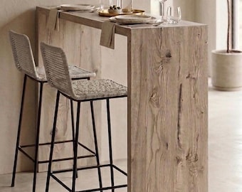 Solid Oak Bar Table | Custom Size Handmade Kitchen Dining Furniture