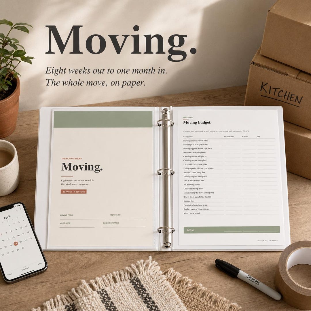 Moving Binder Printable | Moving Checklist 8 Weeks Out | New Home ...