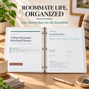 College Roommate Planner Printable PDF, Shared Chore Chart, Bills and Household Organizer