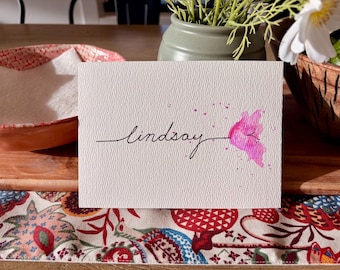 Custom Watercolor Flower Card with Personalized Name Stem