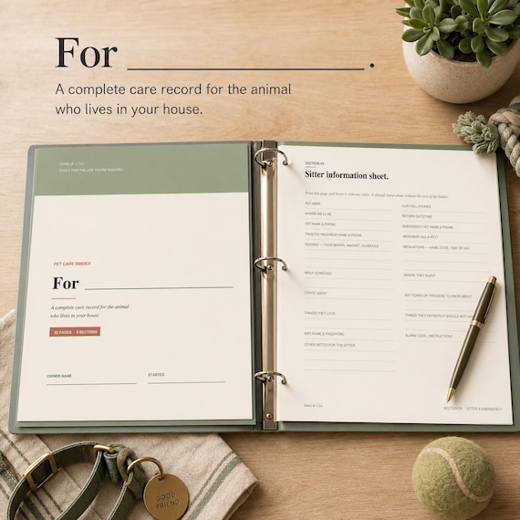 Pet Care Binder Printable | Dog Medical Record Organizer | Cat Health Binder | Vet Visit Log | Vaccination Record | Pet Planner PDF