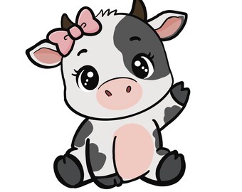 Baby Animal Clip Art, Cow, Penguin, Elephant, Cat Print, Fabric Design (PDF Elements)