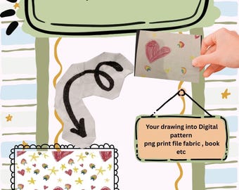 Turn Custom Drawing Into Seamless Repeat Pattern | Kids Artwork To Digital Pattern File | Custom Fabric Design from Sketch PNG Commercialuse