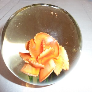Orange flower art glass paperweight