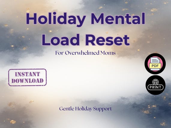 Holiday Mental Load Reset for Overwhelmed Moms | Self Care Printable Journal, Daily Reset, Affirmations & Checklist