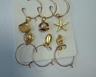 Juego de 6 dijes para copas de vino con temática marina