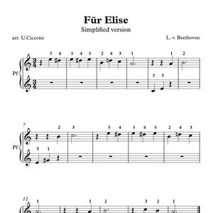 Partituras en PDF de Beethoven para Elisa: paquete de 3 versiones fáciles (ABC, Do, Re, Mi, Limpia)