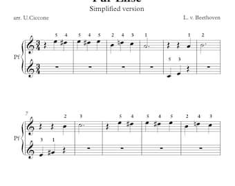Partituras en PDF de Beethoven para Elisa: paquete de 3 versiones fáciles (ABC, Do, Re, Mi, Limpia)