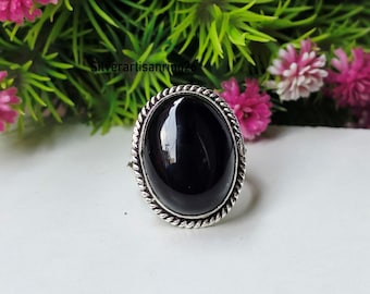 Oval-Cut Black Onyx Gemstone Ring , Handmade 925 Sterling Silver Jewelry , Gift For Her