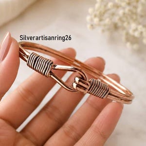 Pure Copper Bangle ,Wire-Wrapped Hook Clasp Design , Handmade Bangle , Gift For Her