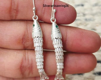 Orecchini a forma di pesce articolati in argento sterling 925, gioielli fatti a mano, regalo per lei, gioielli boho