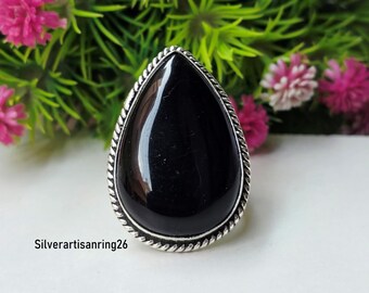 Pear-Cut Black Onyx Ring , 925 Sterling Silver Handmade Ring , Stylish Bridesmaid Ring , Women Jewelry , Gift For Her