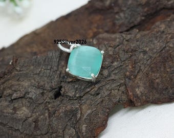 Handmade Aqua Chalcedony Gemstone :925 Sterling Silver Pendant