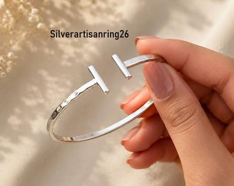 Bracciale T Wire in argento, argento sterling 925, bracciale fatto a mano, bracciale boho delicato, regalo per lei