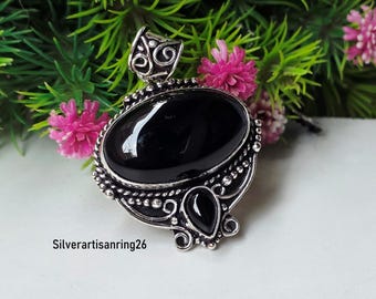 Oval-Cut Black Onyx Gemstone Pendant , 925 Sterling Silver Handmade Pendant , Stylish Dainty Pendant , Bridesmaid Pendant