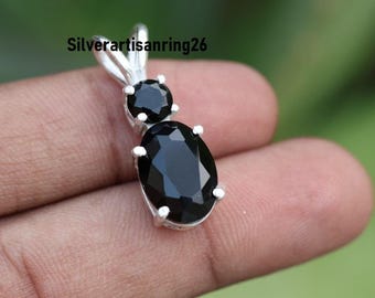 Handmade Black Onyx Gemstone ; 925 Sterling Silver Pendant