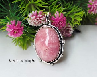Rhodochrosite Gemstone Pendant , 925 Sterling Silver Handmade Jewelry, Stylish Dainty Pendant , Gift For Her