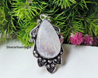 Moonstone Pear-Cut Designer Gemstone Pendant , 925 Sterling Silver Handmade Pendant , Gift For Valentine