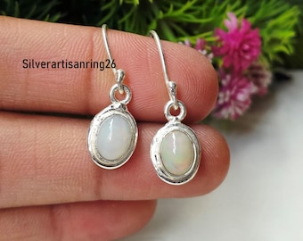 Oval-Cut Ethiopian Opal Dangle Earrings , 925 Sterling Silver Handmade Jewelry Gift For Her