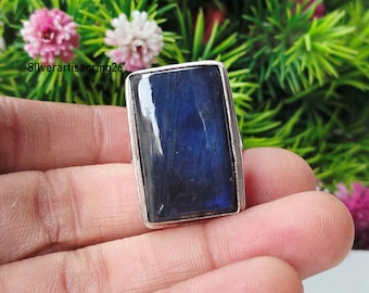 Rectangular-Cut Labradorite Gemstone Ring , Handmade 925 Sterling Silver Ring , Dainty Stylish Ring Gift For Her