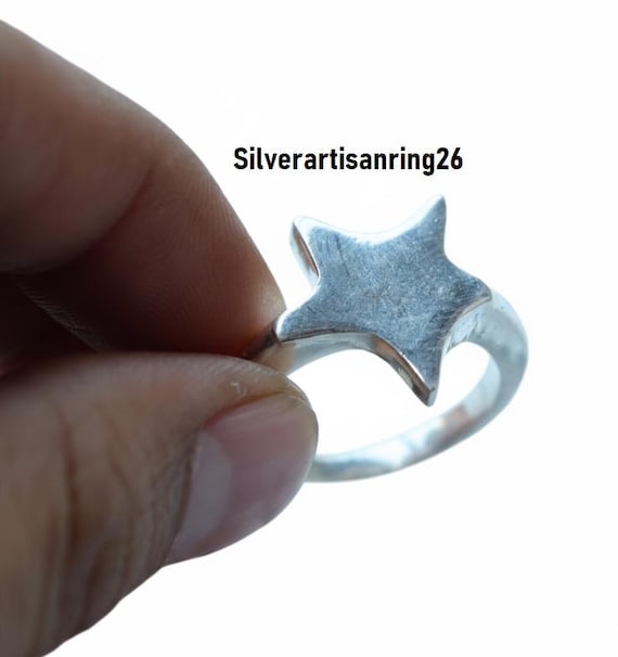 Handmade Star 925 Sterling Silver Ring, Solid Statement Stylish