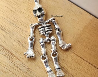 Skull Skeleton Sterling Silver Pendant With Bones~ Handmade Jewelry ~ Statement Necklace ~Bohemian Jewelry