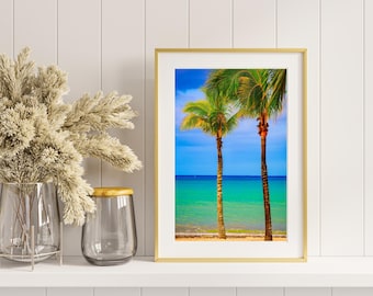 Beach Palm Photography Print, Modern Coastal Wall Art