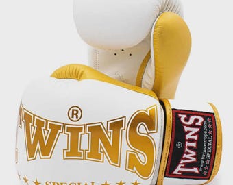 Guantes de boxeo Twins Special - Blanco y dorado / Auténtico equipo de muay thai