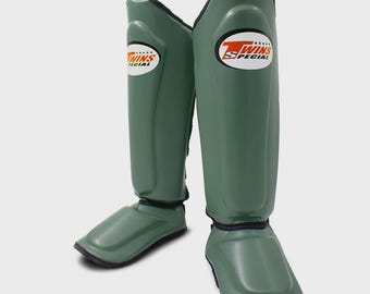 Espinilleras de cuero Twins Special / Equipo de protección para kickboxing y muay thai