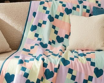 Baby Quilt Pattern PDF Heart Nine Patch Patchwork Beginner Baby Shower Gift Instant Download