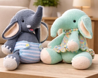 Patrón de elefante a crochet en PDF / Juguete de peluche de elefante amigurumi para principiantes / Diseño de costura baja