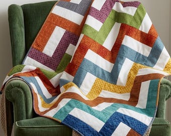 Quilt Pattern Rail Fence Modern Zigzag PDF Beginner Throw Quilt Instant Download