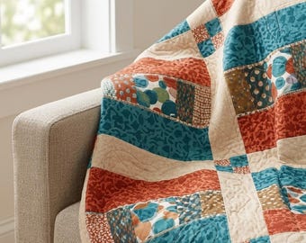 Patchwork Quilt Pattern PDF Modern Strip Piecing Design Baby Blanket & Lap Quilt Download