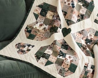 Heart Patchwork Baby Quilt Pattern PDF Floral Quilt Design Farmhouse Cottage Gift Instant Download