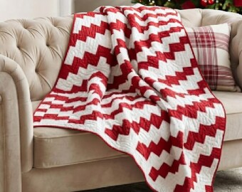 Christmas Quilt Pattern PDF Candy Cane Red White Chevron Throw Easy Beginner Digital Download