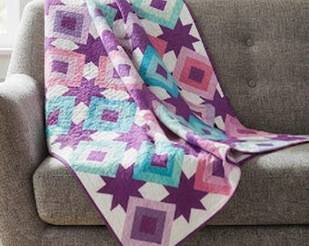 Star Diamond Quilt Sewing Pattern PDF Boho Log Cabin Throw Design Beginner Quilting Download
