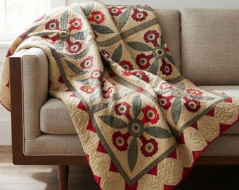 Applique Quilt Pattern PDF Fusible Flower Lap Quilt Digital Download Christmas Farmhouse Throw