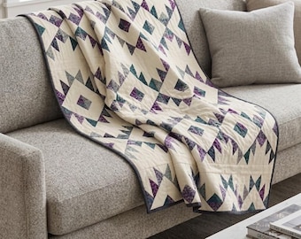 Handmade Patchwork Purple Teal Throw Quilt Batik Cotton Blanket Southwestern Boho Home Decor Download