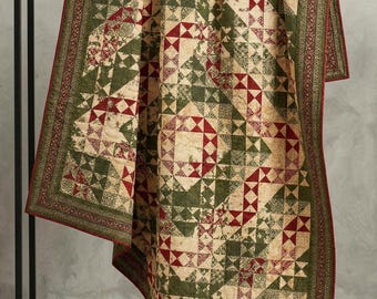 Star Quilt Pattern PDF Hourglass Block Tutorial Red Green Christmas Throw Digital Download