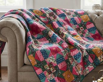 Star Block Quilt Pattern PDF Boho Floral Patchwork Tutorial Digital Download Throw Blanket DIY