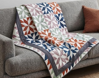 Hunters Star Quilt Pattern PDF Starburst Geometric Patchwork Modern HST Throw Lap Mini Quilt