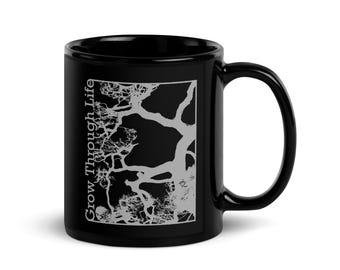 Life's Journey Tree Mug, Black Ceramic Coffee Cup, Nature Botanical Gift (11 oz)