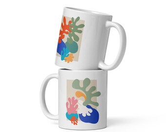 Abstract Botanicals Ceramic Mug, Modern Colorful Art Coffee Cup