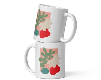 Abstract Botanical Ceramic Mug, Modern Art Coffee Cup, Minimalist Tea Drinkware