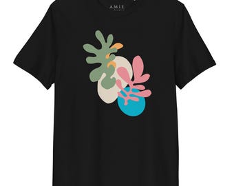 Abstract Botanical Organic T-Shirt, Minimalist Nature Graphic Tee, Modern Unisex Cotton Shirt